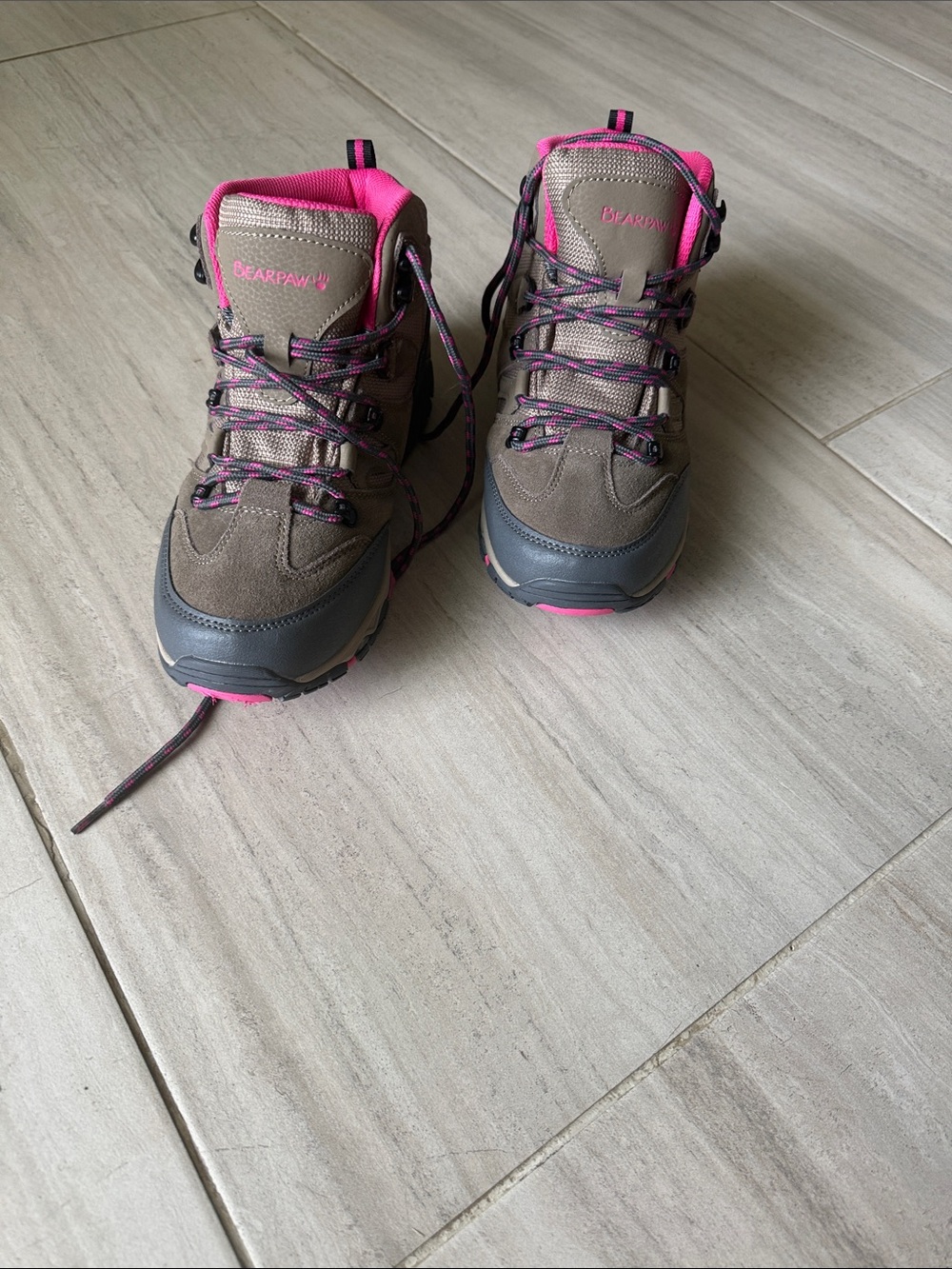 BearPaw Brown and Pink Lace-Up Hiking Boots